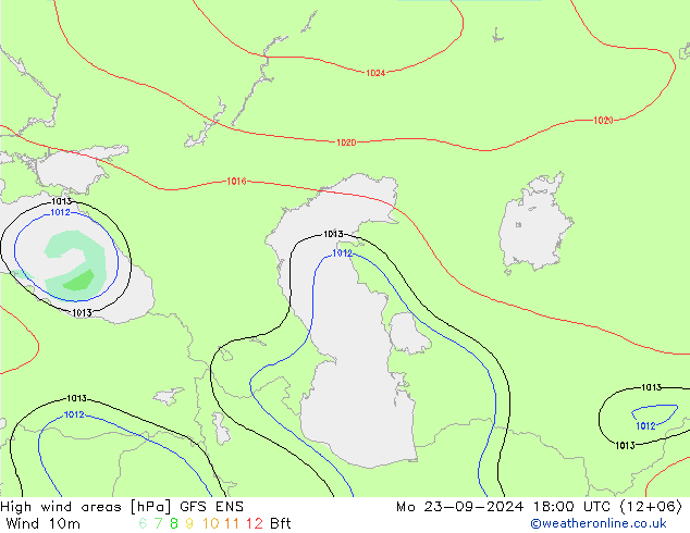 High wind areas GFS ENS Mo 23.09.2024 18 UTC