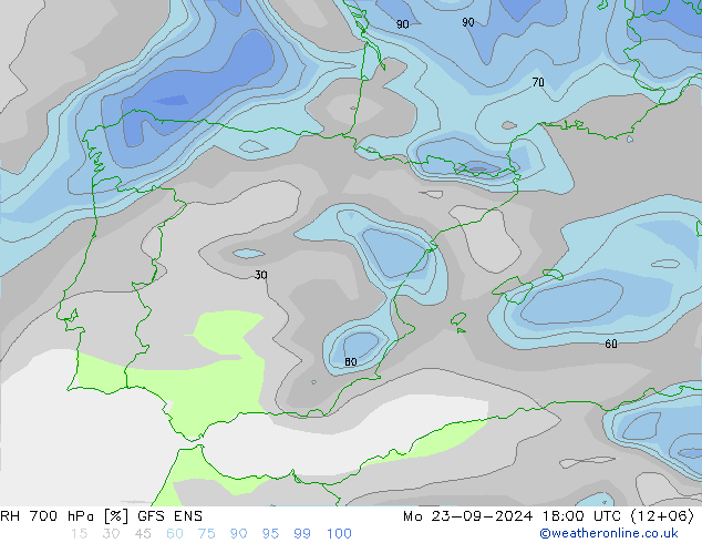 RH 700 hPa GFS ENS  23.09.2024 18 UTC