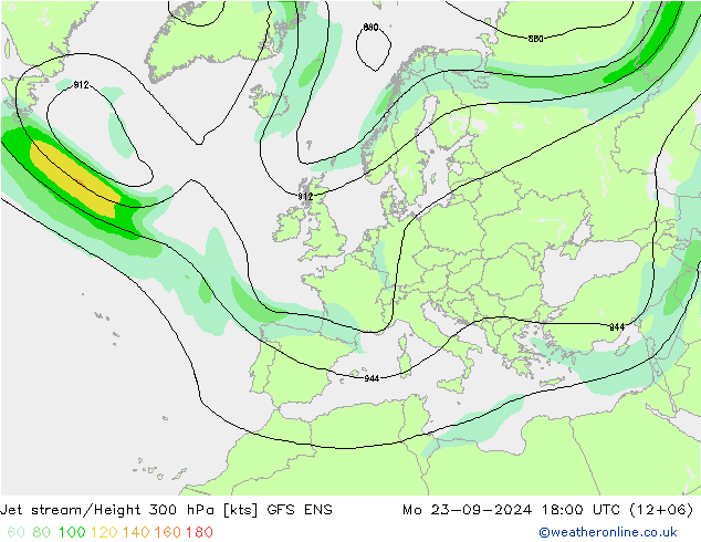 Corrente a getto GFS ENS lun 23.09.2024 18 UTC