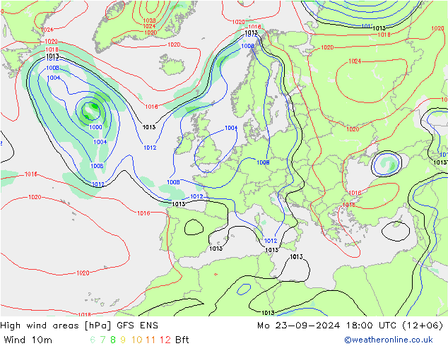 High wind areas GFS ENS пн 23.09.2024 18 UTC