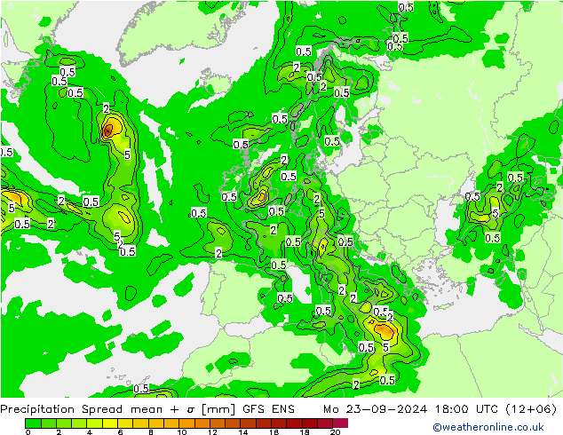 Precipitación Spread GFS ENS lun 23.09.2024 18 UTC