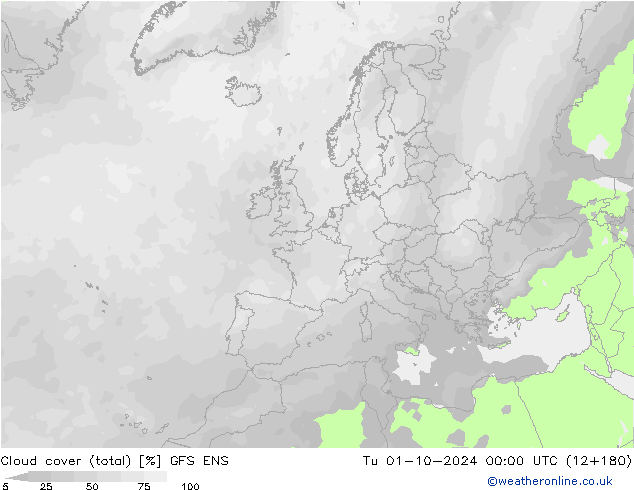 Cloud cover (total) GFS ENS Tu 01.10.2024 00 UTC