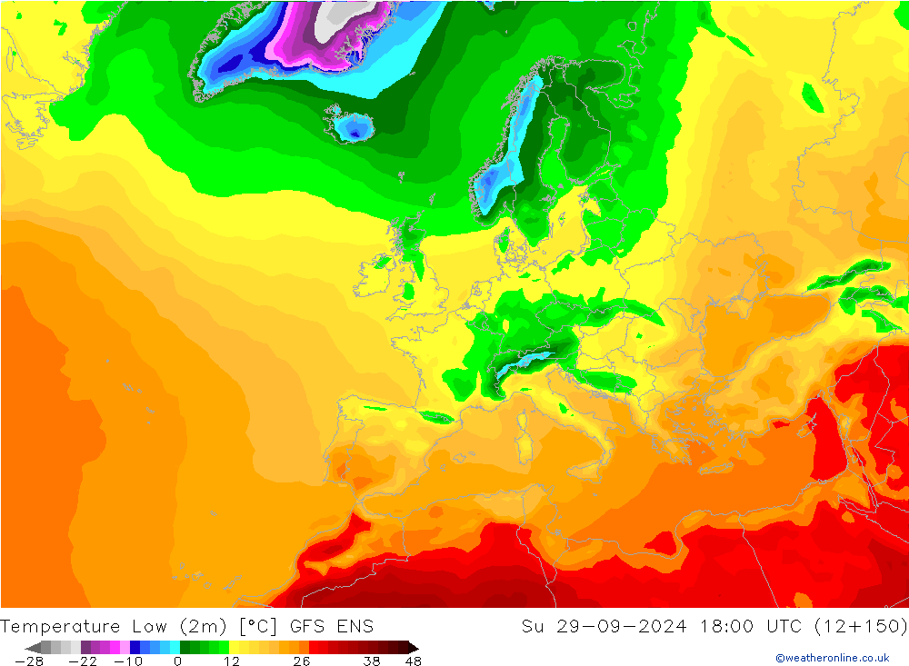 Temperatura mín. (2m) GFS ENS dom 29.09.2024 18 UTC