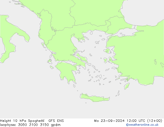 Height 10 hPa Spaghetti GFS ENS pon. 23.09.2024 12 UTC