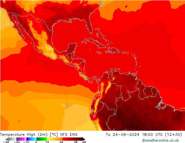 temperatura máx. (2m) GFS ENS Ter 24.09.2024 18 UTC