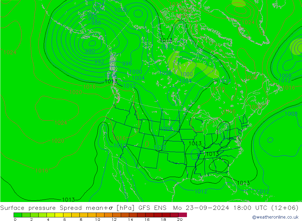 Atmosférický tlak Spread GFS ENS Po 23.09.2024 18 UTC