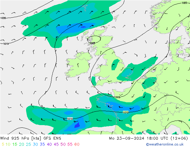 Wind 925 hPa GFS ENS Mo 23.09.2024 18 UTC