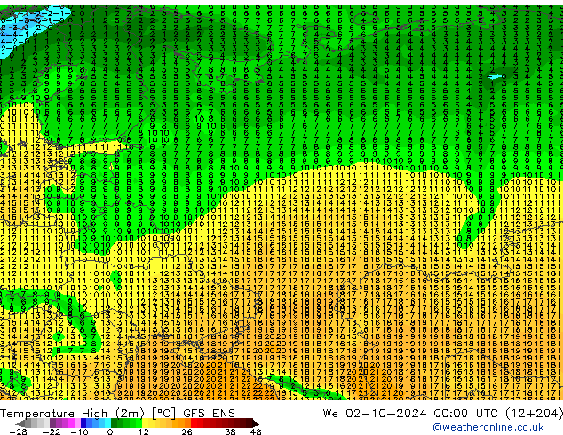 Temperature High (2m) GFS ENS We 02.10.2024 00 UTC