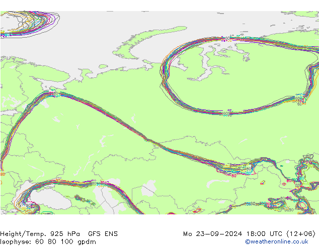 Height/Temp. 925 hPa GFS ENS Po 23.09.2024 18 UTC