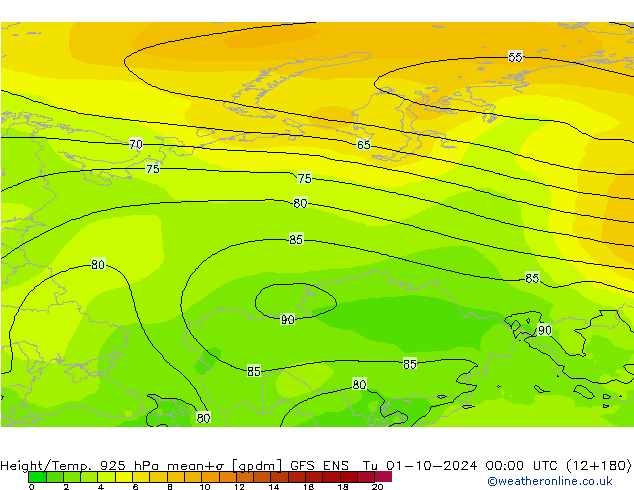 Height/Temp. 925 hPa GFS ENS  01.10.2024 00 UTC