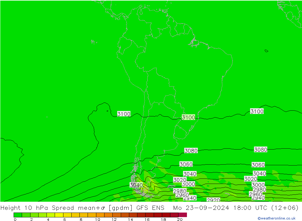 Height 10 hPa Spread GFS ENS  23.09.2024 18 UTC