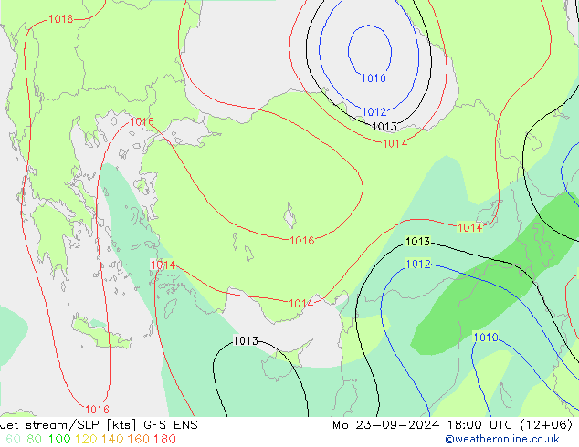 Jet stream/SLP GFS ENS Mo 23.09.2024 18 UTC