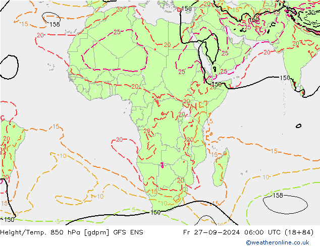 Hoogte/Temp. 850 hPa GFS ENS vr 27.09.2024 06 UTC