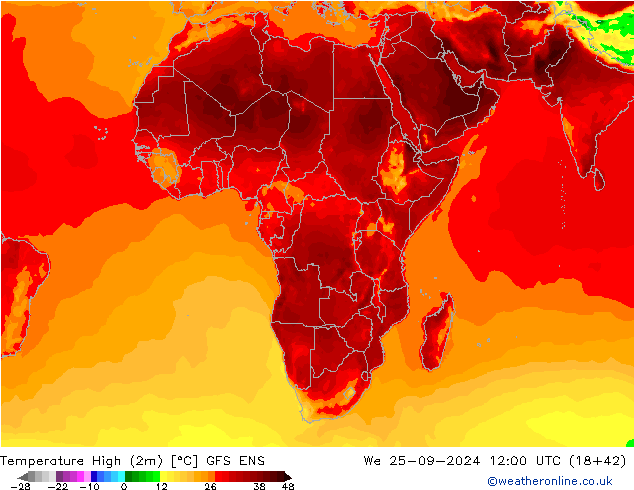 Temperatura máx. (2m) GFS ENS mié 25.09.2024 12 UTC