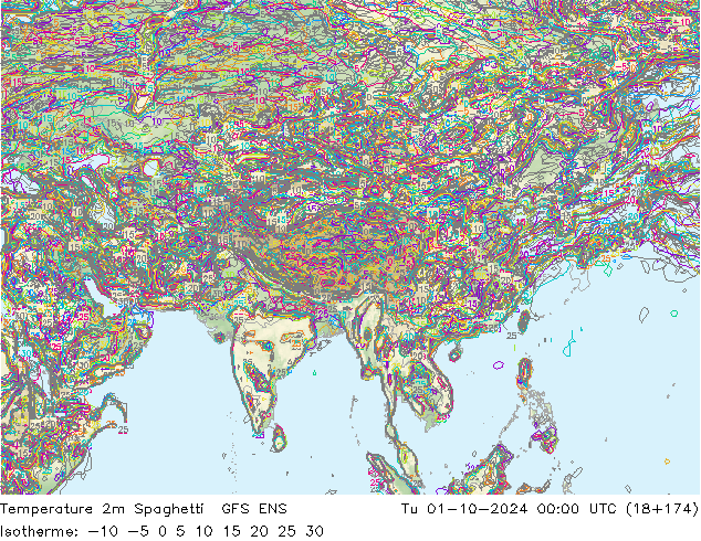 mapa temperatury 2m Spaghetti GFS ENS wto. 01.10.2024 00 UTC