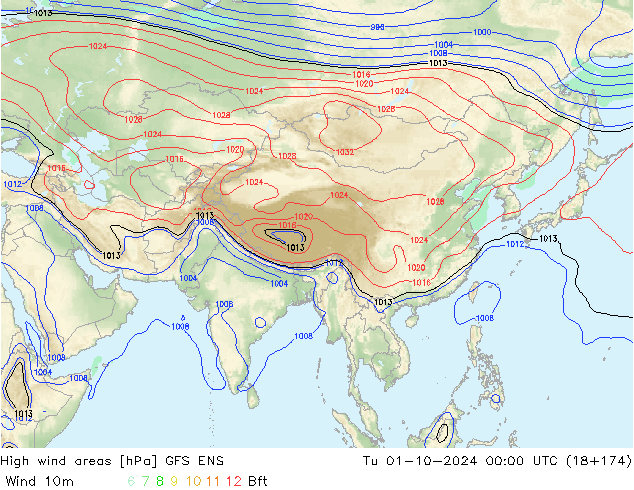 Izotacha GFS ENS wto. 01.10.2024 00 UTC