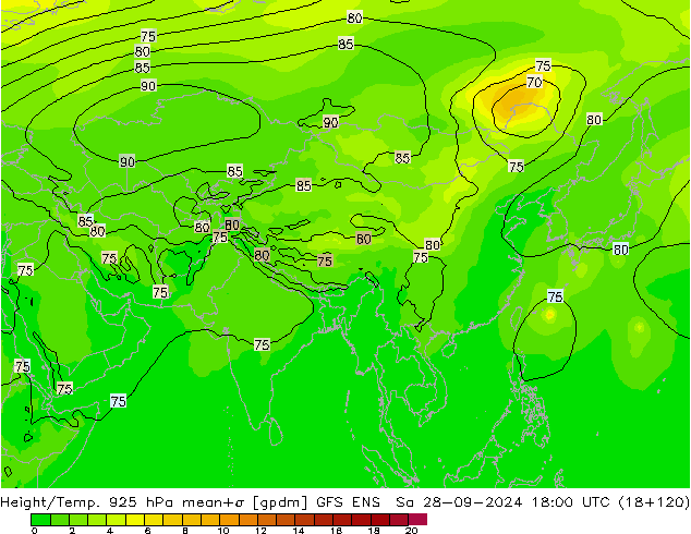 Géop./Temp. 925 hPa GFS ENS sam 28.09.2024 18 UTC