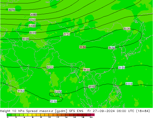 Géop. 10 hPa Spread GFS ENS ven 27.09.2024 06 UTC