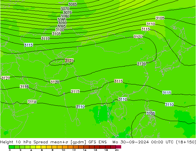 Height 10 hPa Spread GFS ENS  30.09.2024 00 UTC