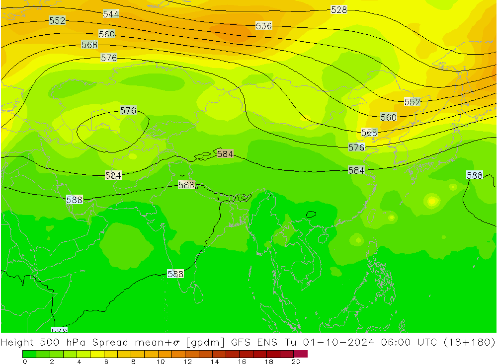 500 hPa Yüksekliği Spread GFS ENS Sa 01.10.2024 06 UTC