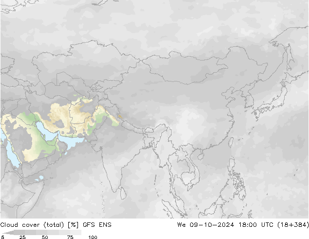 zachmurzenie (suma) GFS ENS śro. 09.10.2024 18 UTC