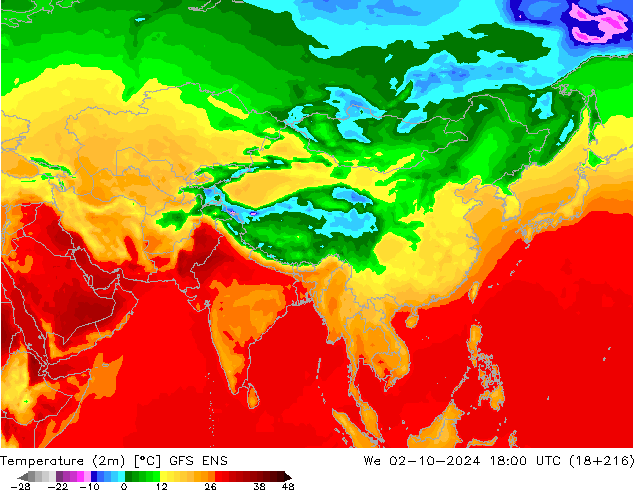 Temperatura (2m) GFS ENS Qua 02.10.2024 18 UTC