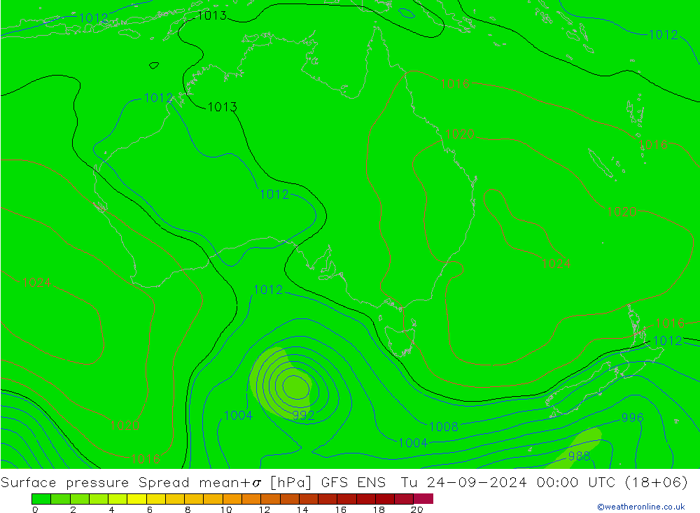 Surface pressure Spread GFS ENS Tu 24.09.2024 00 UTC