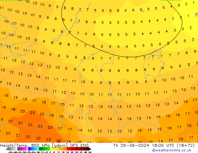 Height/Temp. 850 hPa GFS ENS Qui 26.09.2024 18 UTC