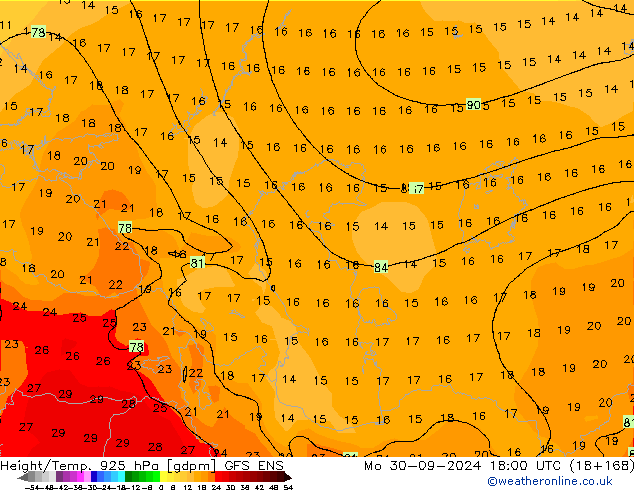 Height/Temp. 925 гПа GFS ENS пн 30.09.2024 18 UTC