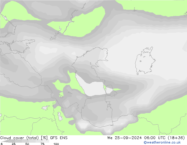 Cloud cover (total) GFS ENS We 25.09.2024 06 UTC