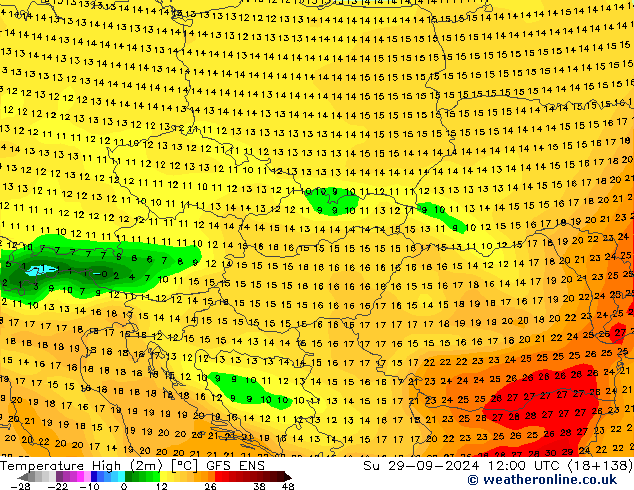 temperatura máx. (2m) GFS ENS Dom 29.09.2024 12 UTC