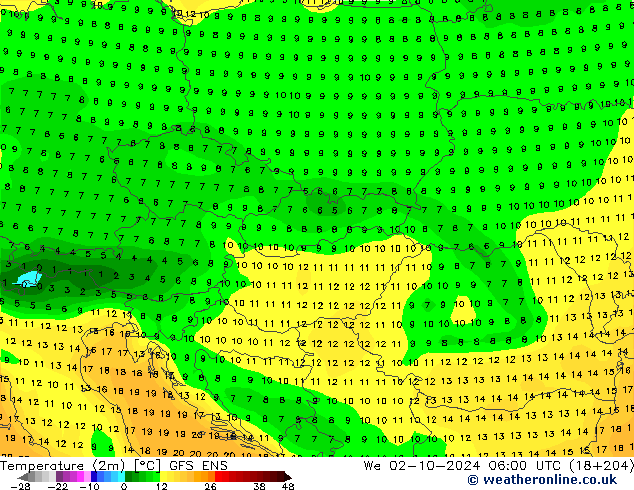 Temperature (2m) GFS ENS We 02.10.2024 06 UTC