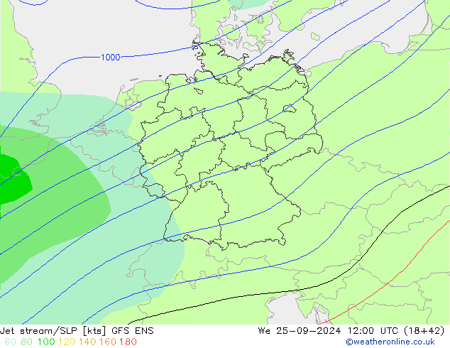 Jet stream/SLP GFS ENS We 25.09.2024 12 UTC