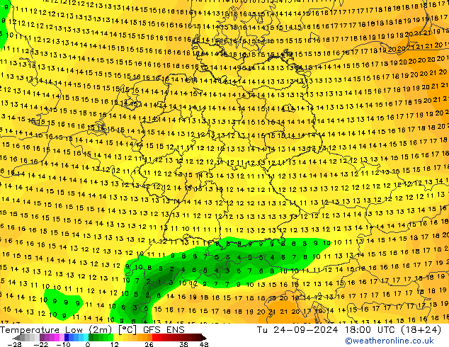 Tiefstwerte (2m) GFS ENS Di 24.09.2024 18 UTC