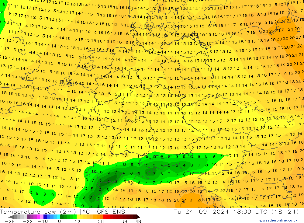 Temperature Low (2m) GFS ENS Tu 24.09.2024 18 UTC