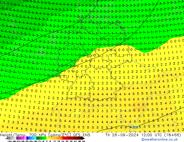 Height/Temp. 700 hPa GFS ENS gio 26.09.2024 12 UTC