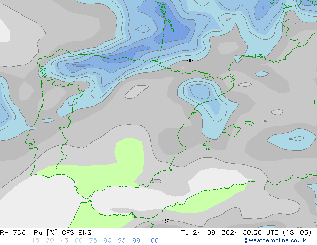 Humedad rel. 700hPa GFS ENS mar 24.09.2024 00 UTC