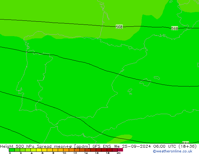 Height 500 hPa Spread GFS ENS mer 25.09.2024 06 UTC