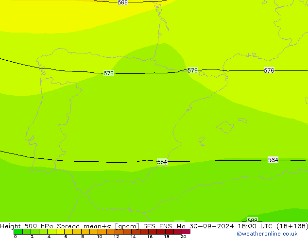 Height 500 гПа Spread GFS ENS пн 30.09.2024 18 UTC