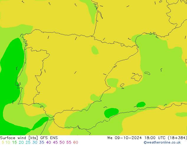 Wind 10 m GFS ENS wo 09.10.2024 18 UTC