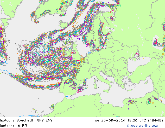 Isotachs Spaghetti GFS ENS We 25.09.2024 18 UTC