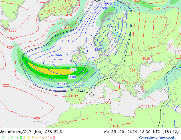 Jet stream/SLP GFS ENS St 25.09.2024 12 UTC