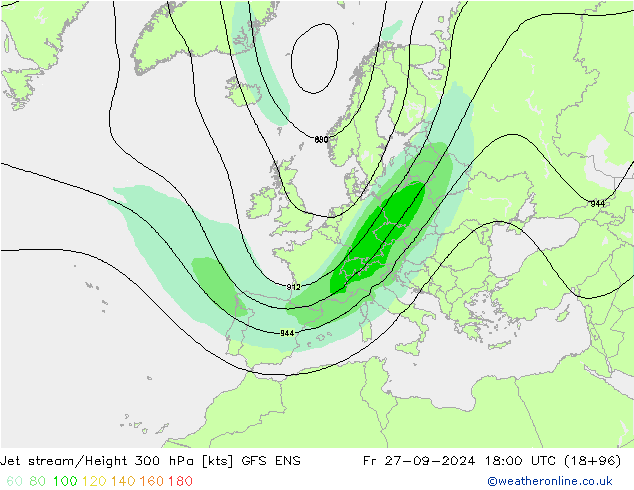 Jet stream/Height 300 hPa GFS ENS Fr 27.09.2024 18 UTC