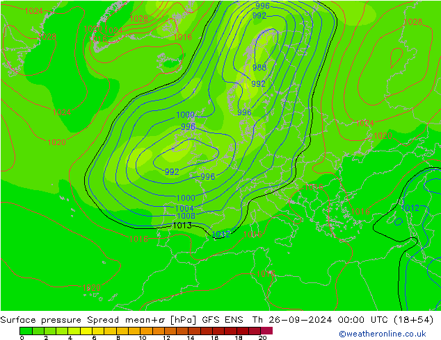 Pressione al suolo Spread GFS ENS gio 26.09.2024 00 UTC