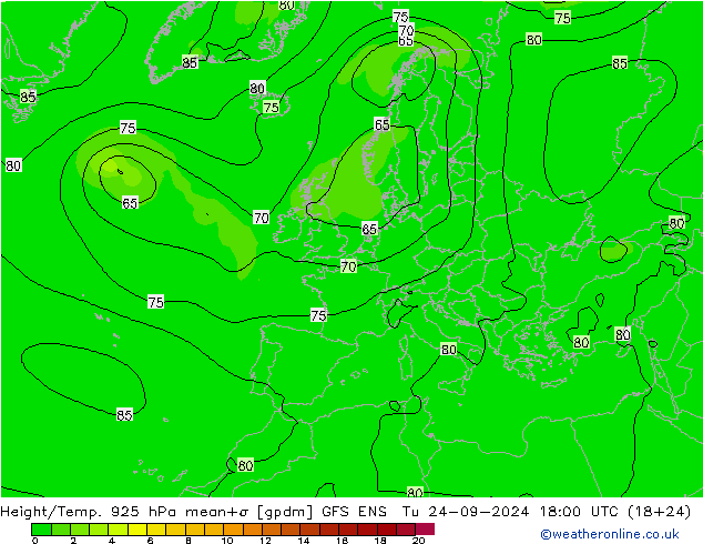 Height/Temp. 925 гПа GFS ENS вт 24.09.2024 18 UTC