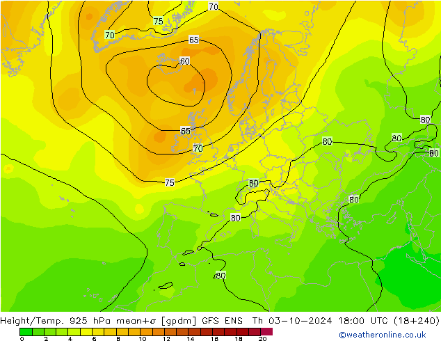 Height/Temp. 925 hPa GFS ENS Th 03.10.2024 18 UTC