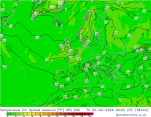 Temperature 2m Spread GFS ENS Th 26.09.2024 06 UTC