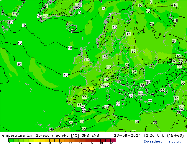 Temperature 2m Spread GFS ENS Th 26.09.2024 12 UTC