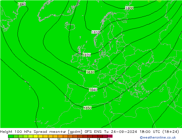 Height 100 hPa Spread GFS ENS wto. 24.09.2024 18 UTC