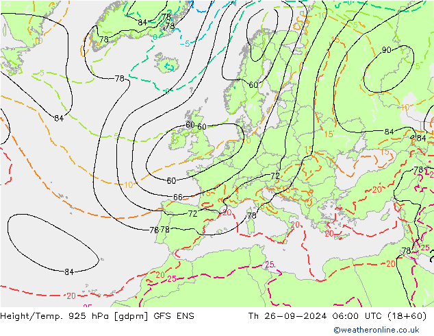 Height/Temp. 925 hPa GFS ENS Qui 26.09.2024 06 UTC